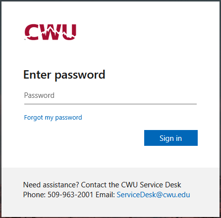CWU Sign in Screen 4 asking for password