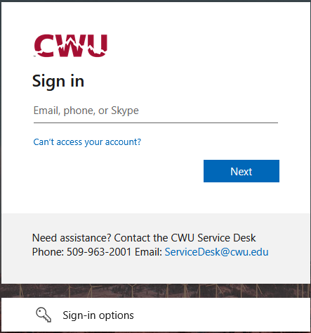 CWU Sign in Screen 3 Email address request