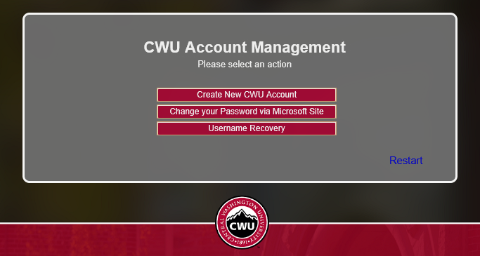 CWU Account Management Front Screen