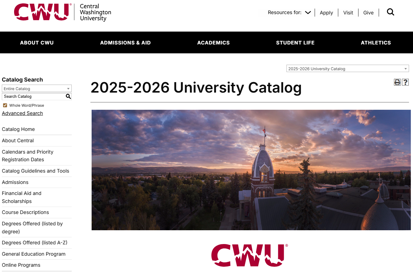 CWU Online Catalog Homepage